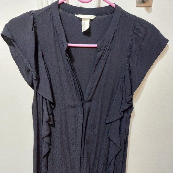Fancy H&M Long Summer Dress Black Navy Darker Color Comfortable and Stylish Fits - Picture 6 of 9